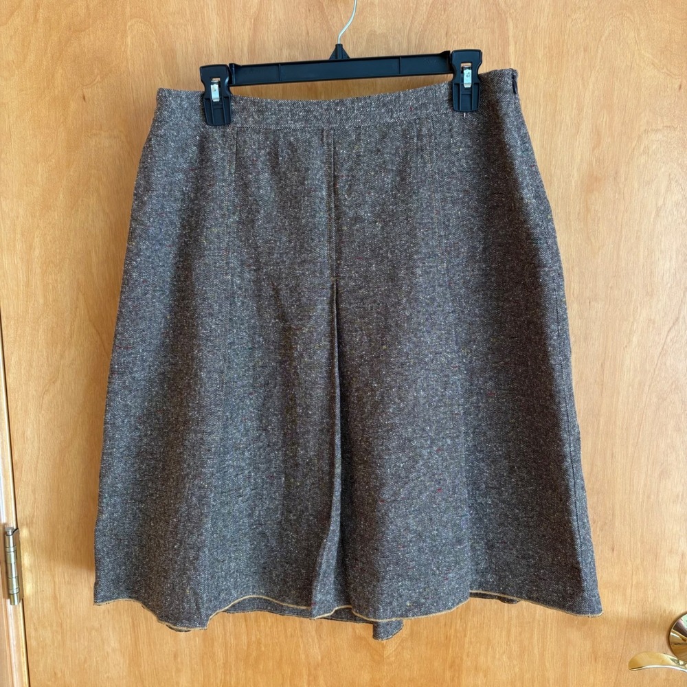 Parallel Tweed Skirt‎ A-Line Knee Length Pleated Brown Career Office Workwear
